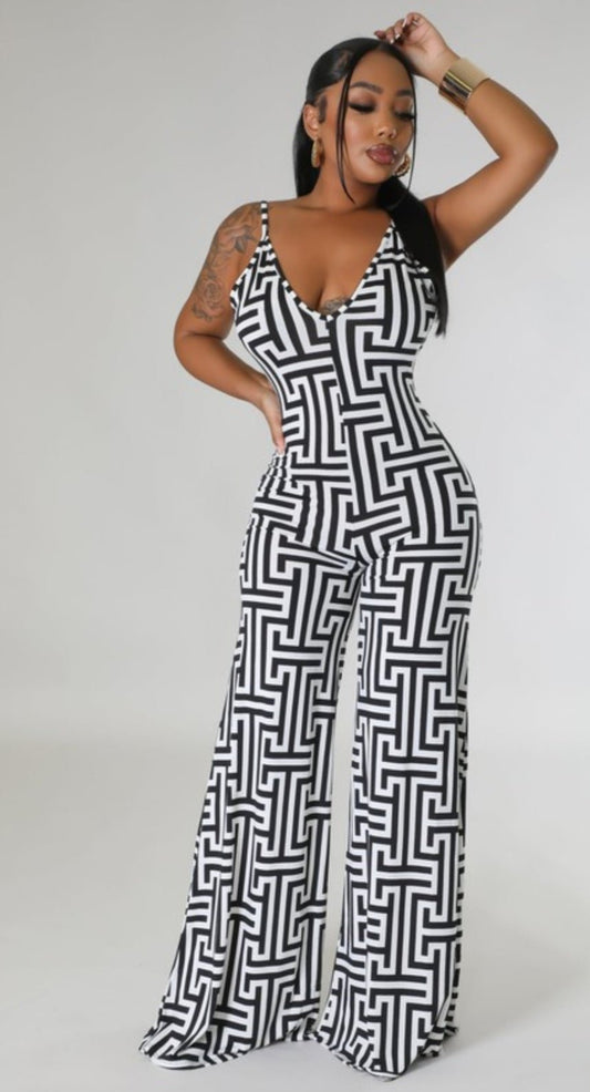 The Geo Print Wide Leg Jumpsuit - Zoey n Pearl's